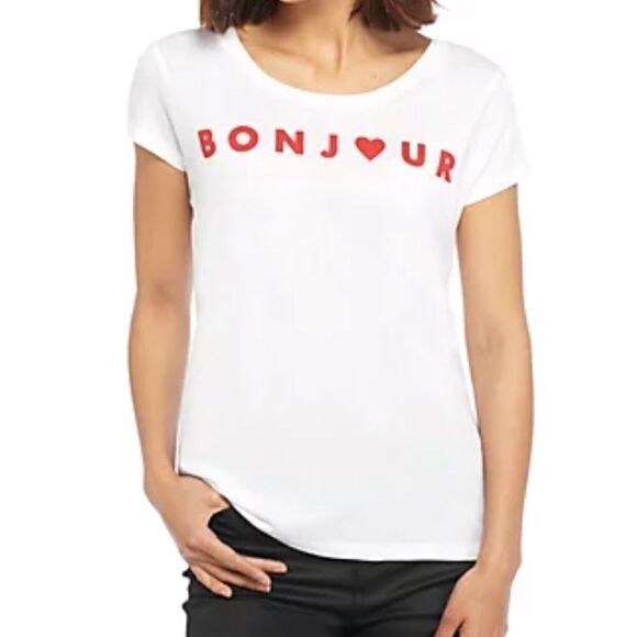 𝅺FRENCH Connection graphic t-shirt Bonjour size L juniors - Picture 1 of 6